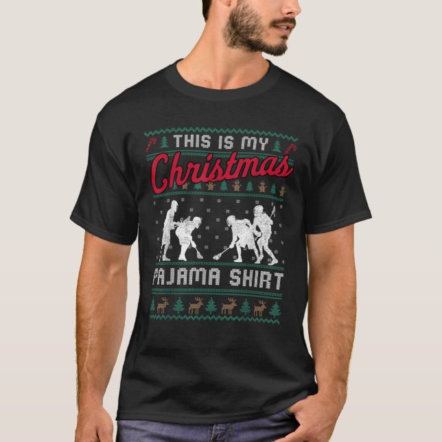 Este É O Meu Jama De Natal Lacrosse Suéter Feio (Frente)