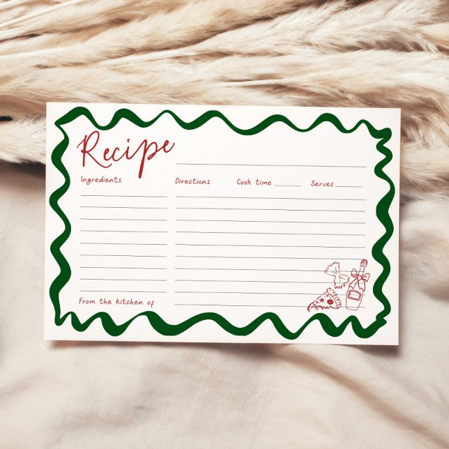 Este é um cartão de receita de Chá de panela itali (That's amore italian bridal shower recipe card with pizza theme and wavy border)