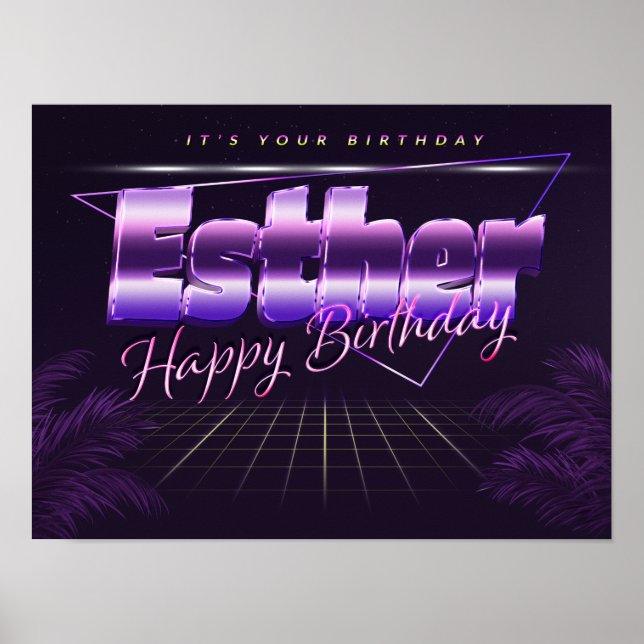 Esther Name Vorname lila retro Poster Geburtstag (Frente)