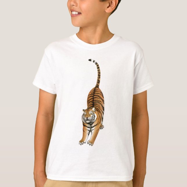 Esticando o tigre de Bengal caçoa o t-shirt (Frente)