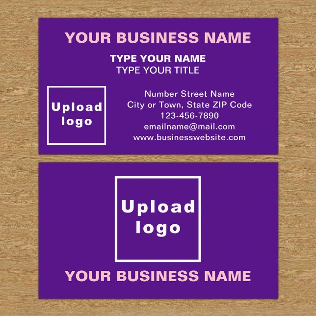 Estilo Alinhado Central Cartão de visita Roxo (The front and back of the purple business card)