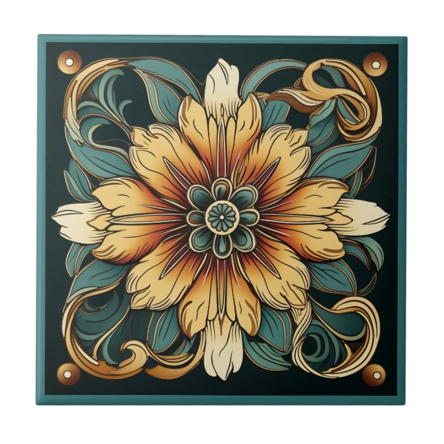 Estilo Art deco padrão floral azulejo cerâmico (Frente)