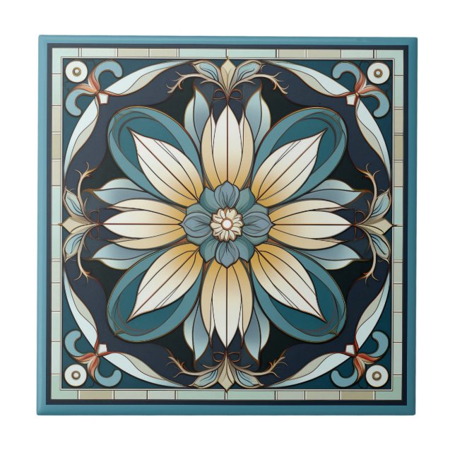 Estilo Art deco padrão floral azulejo cerâmico (Frente)