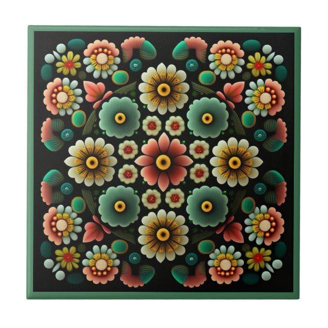 Estilo Art deco padrão floral azulejo cerâmico (Frente)