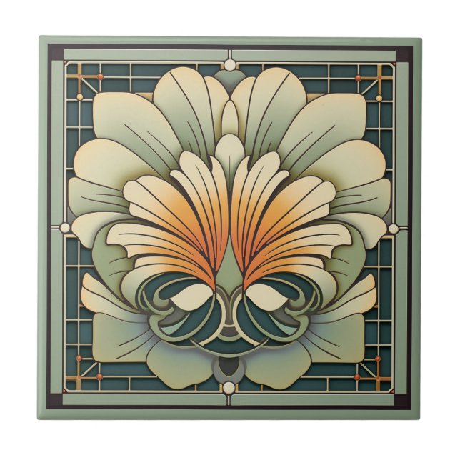 Estilo Art deco padrão floral azulejo cerâmico (Frente)