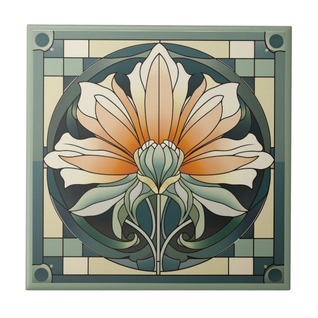 Estilo Art deco padrão floral azulejo cerâmico (Frente)
