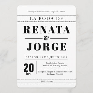 Estilo BLOCO Convite para Casamento Espanhol