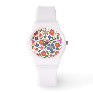 Estilo da arte popular floral no relógio de pulso