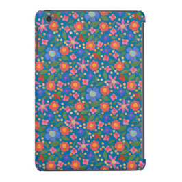Estilo de Arte Folk Floral no Mini Caso iPad Azul