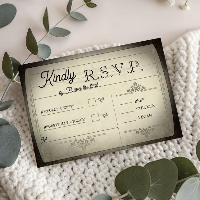 Estilo de Bilhete Antigo de RSVP de Casamento (Vintage Ticket Style Wedding RSVP)