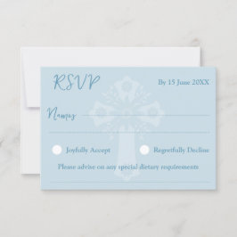 Estilo de Cartão RSVP 1 Floral Cruz Baptism Azul
