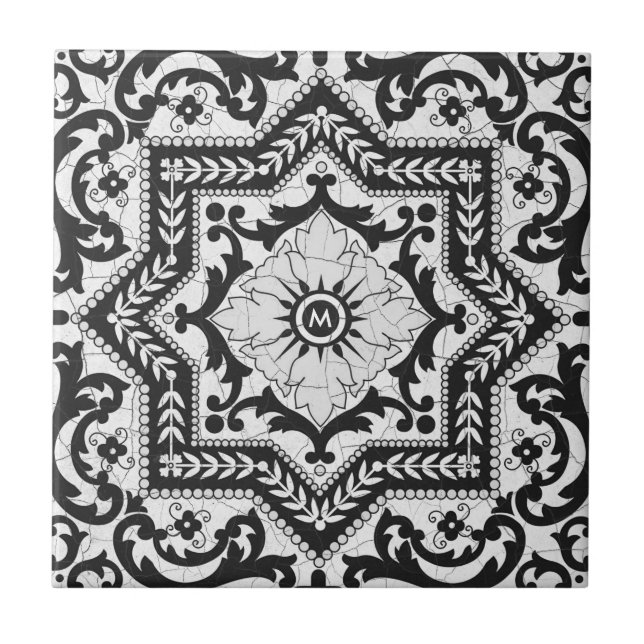 Estilo de Cerâmica Crachado Branco e Preto Azulejo (Frente)