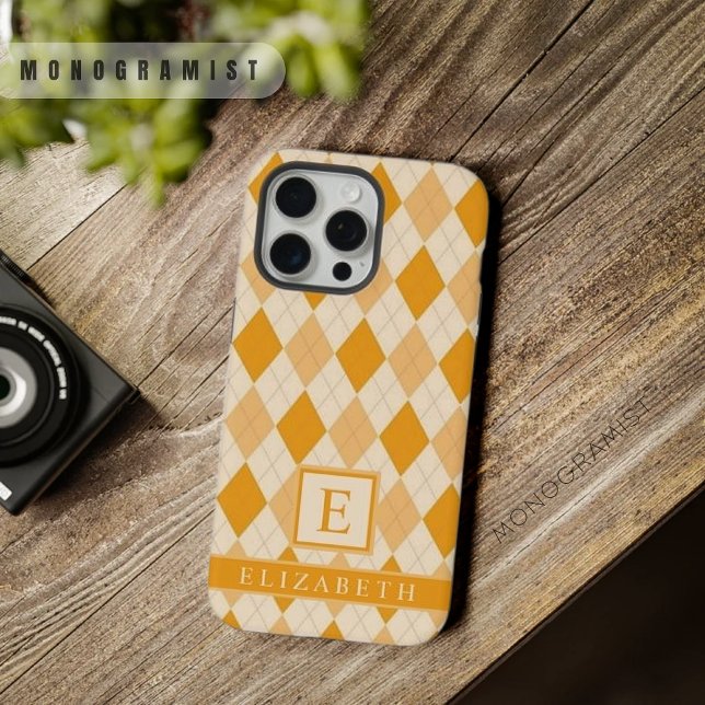 Estilo de Cor Laranja Amarelo Pálido Personalizáve (Customizable Pale Yellow Orange Color Argyle iPhone Case)