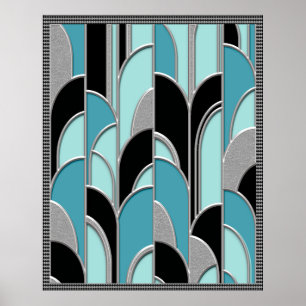 Estilo de Deco de Arte Azul Abstrato Poster