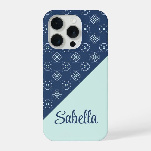 Estilo de Denim Azul e Padrão de Malha da Flor da  (Verso)