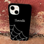Estilo de Gótico Web Spiderweb Personalizado<br><div class="desc">Esta capa de telefone de estilo gótico tem um gráfico teia-aranha em branco de névoa ou de casca-de-ovo contra fundo preto e está pronta para ser personalizada com um nome ou outro texto em um script correspondente ou escrevendo cursivo.</div>