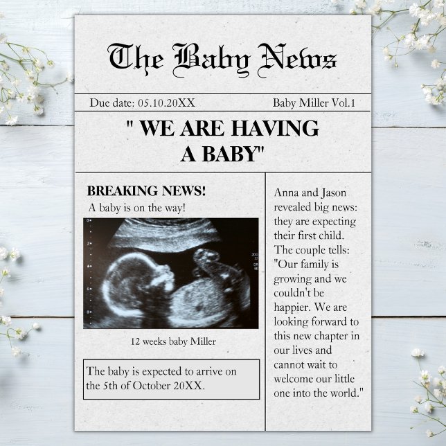 Estilo de Jornal Foto Engraçado Anúncio de Gravide (Newspaper pregnancy announcement sonogram ultrasound photo )
