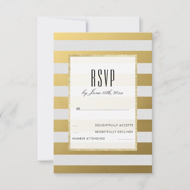 Estilo de Listras Douradas e Brancas para RSVP de  (Frente)