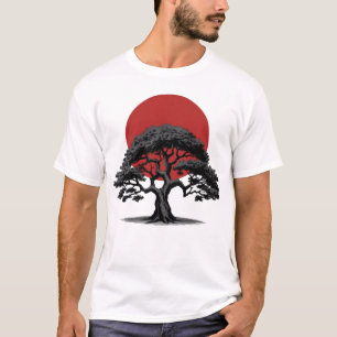 Estilo de manga Árvore escura com T-Shirt Vermelho