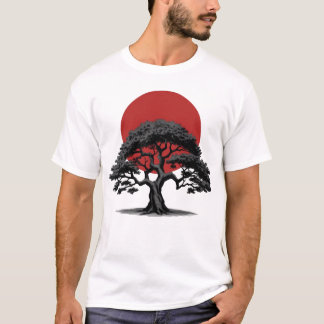 Estilo de manga Árvore escura com T-Shirt Vermelho