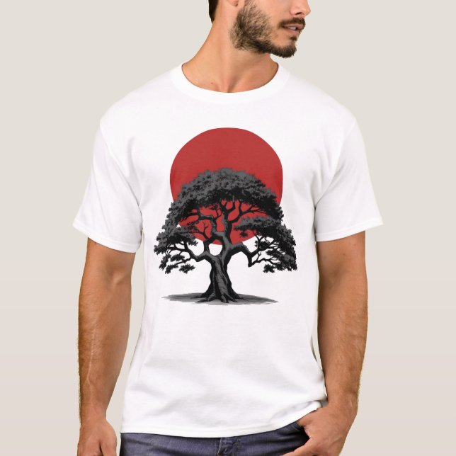 Estilo de manga Árvore escura com T-Shirt Vermelho (Frente)