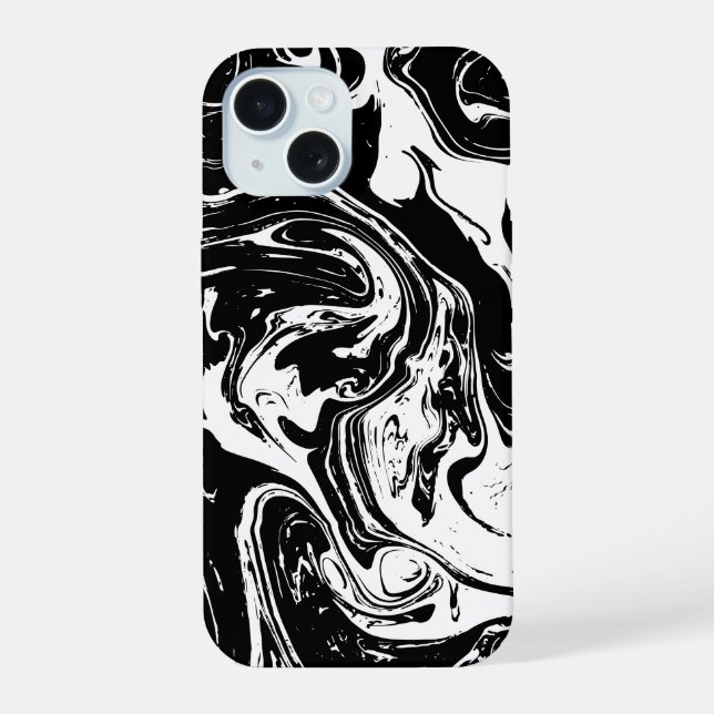 Estilo de mármore preto e branco para iPhone 15 (Verso)