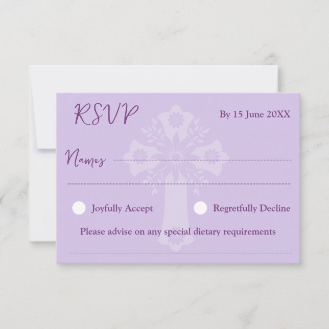 Estilo de Placa RSVP 1 Batismo Cruzado Floral Roxo (Frente)