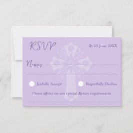 Estilo de Placa RSVP 2 Baptismo Floral Cruz Lilac