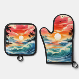 Estilo de Tinta Japonesa Art Ocean Waves Sunset Pa