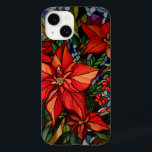 Estilo de Vidro Colorido Poinsettias & Holly<br><div class="desc">Estilo de vidro colorido e colorido,  cor de joia,  cor de rosa,  poinsetos vermelhos profundos e ocos com folhagem verde-caçadora e dourada.</div>