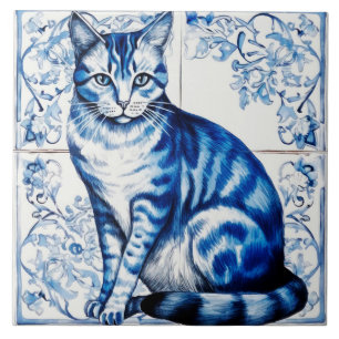 Estilo de Vintage Azulejo de cerâmica de Gato Azul
