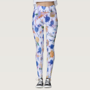 Estilo de Vintagem Floral Azul Flores Leggings