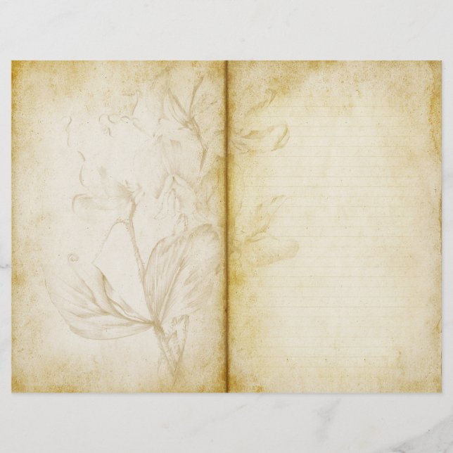 Estilo de Vintagem Floral Envelhecido Diário Papel (Frente)