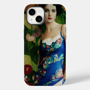 Estilo Deco Elegante Mulher com Flores Grandes