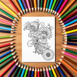 Estilo Doodle Floral Cartão para Colorir
