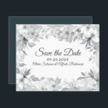 Estilo elegante prata moderno Salve a data<br><div class="desc">Este estilo elegante de prata moderno Casamento Salve a data é perfeita para seu visual antigo, casamento ao estilo moderno. O estilo preto e branco das flores acompanhadas pela textura minimalista de parede, a arte de fundo ajudará a dar vida à sua visão! Este design de tons de flores prateadas,...</div>