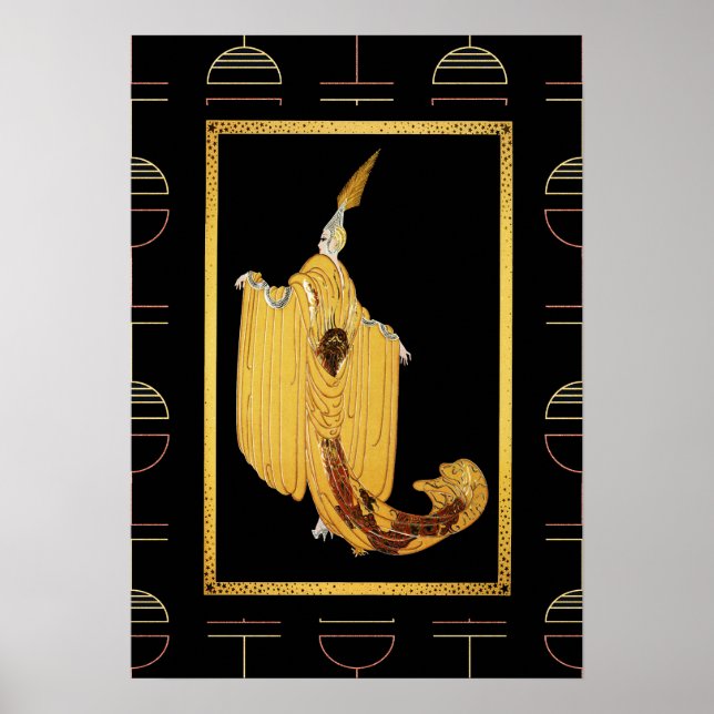Estilo Erte Deco Lady Poster - Dourado/Amarelo (Frente)