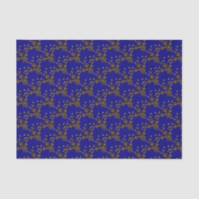 Estilo Floral 1, PAPEL Azul-Dourado-2-TECIDOS (Frente )