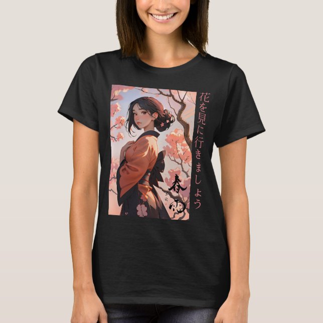 Estilo Japonês Menina Animada na Camiseta Yukata (Frente)