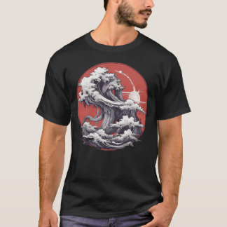Estilo Japonês Ondas Marítimas Ilustração T-Shirt