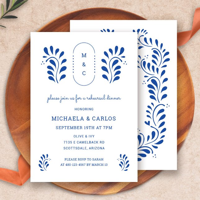 Estilo Puebla Janto de ensaio mexicano Convite (Puebla Style Mexican Rehearsal Dinner Invitation by Fiesta Valley Print)