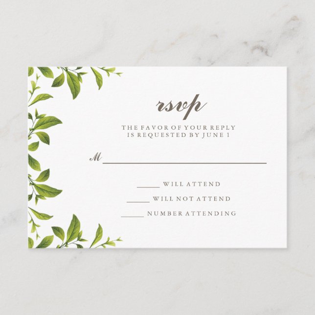 Estilo Verde Folhas Botânicas Casamento RSVP (Frente)