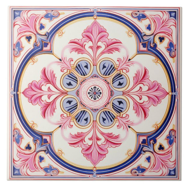 Estilo Vintage Elegante, Rosa e Azulejo Cerâmico A (Frente)