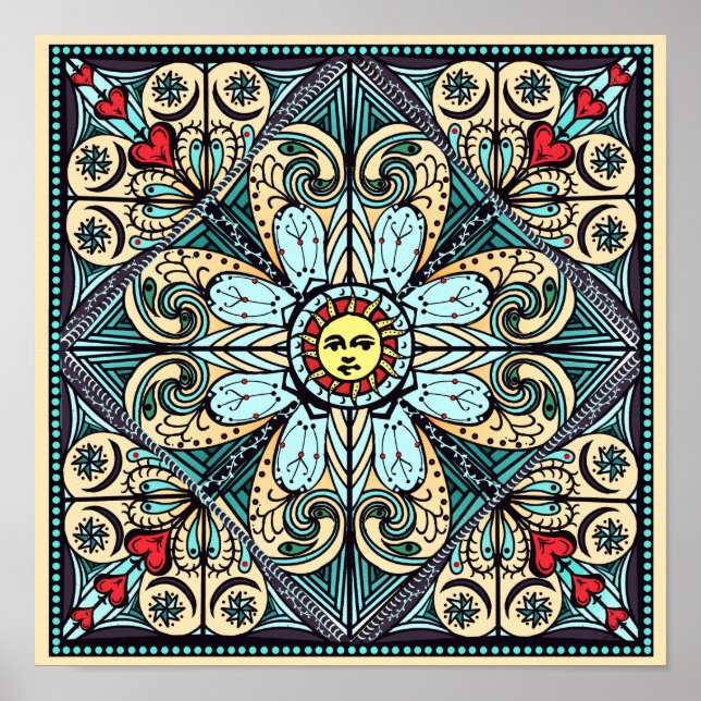 Estilo Vintage Sun Mandala Poster (Frente)