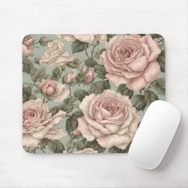 Estilo Vitoriano Jardim Rosa Impressão Mousepad (Com mouse)