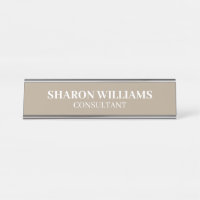 Estilosa Placa de Mesa Minimalista Bege Taupe Prof