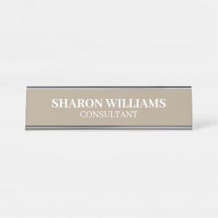 Estilosa Placa de Mesa Minimalista Bege Taupe Prof
