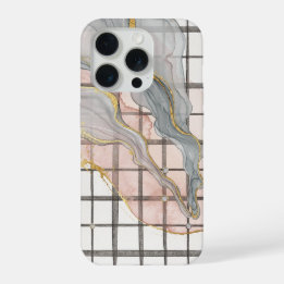 Estojo Abstrato Líquido Mármore Grid Dourado Rosa 