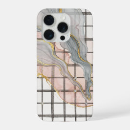 Estojo Abstrato Líquido Mármore Grid Dourado Rosa 