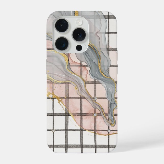 Estojo Abstrato Líquido Mármore Grid Dourado Rosa  (Verso)